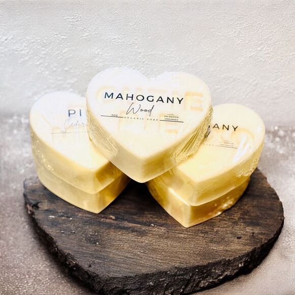 Organic -Scented Heart Soaps Set - Oak Pine Mahogany Collection Luxury Bath - Picture 3 of 4